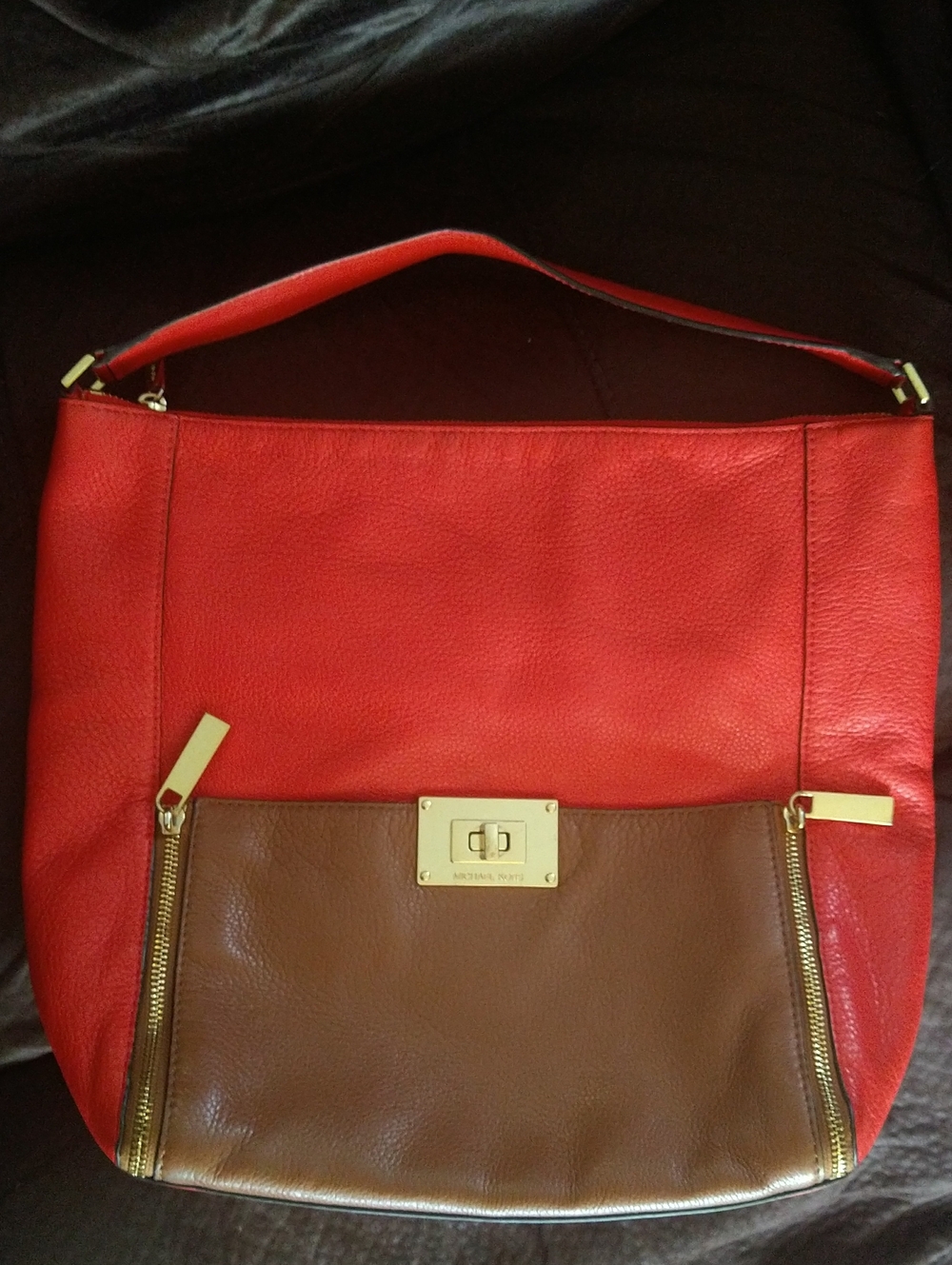 Michael Kors Red and Brown Leather Shoulder Hobo
